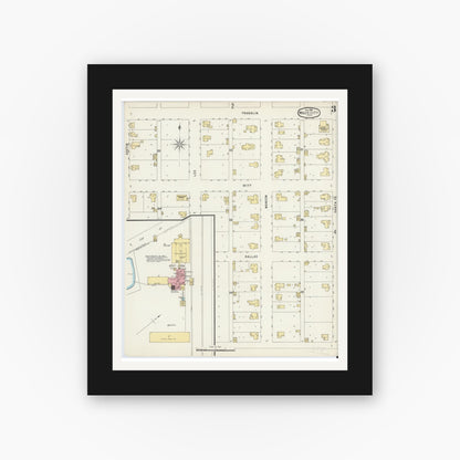 Old map wall art mockup — black gallery frame with white mat — Sanborn Fire Insurance Map from Wolfe City, Hunt County, Texas (1896), Sheet #0003