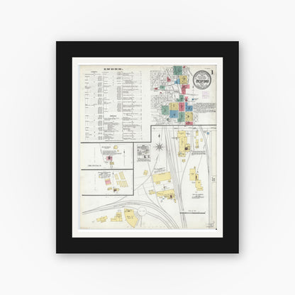 Old map wall art mockup — black gallery frame with white mat — Sanborn Fire Insurance Map from Bedford, Lawrence County, Indiana (1904) - Complete Map Set