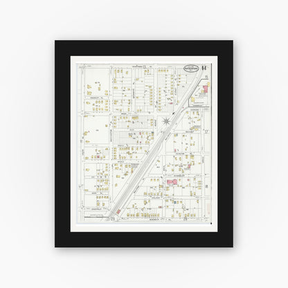 Old map wall art mockup — black gallery frame with white mat — Sanborn Fire Insurance Map from Rutherford, Bergen County, New Jersey (1909), Sheet #0014