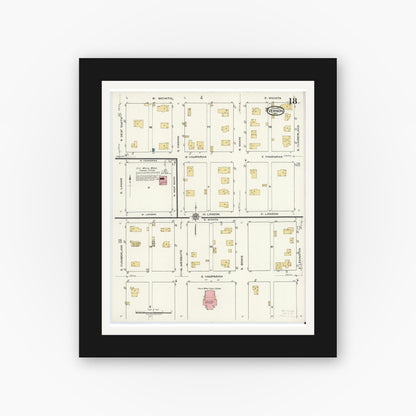 Old map wall art mockup — black gallery frame with white mat — Sanborn Fire Insurance Map from Vernon, Wilbarger County, Texas (1920), Sheet #0018