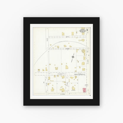 Old map wall art mockup — black gallery frame with white mat — Sanborn Fire Insurance Map from Gonzales, Gonzales County, Texas (1912), Sheet #0003