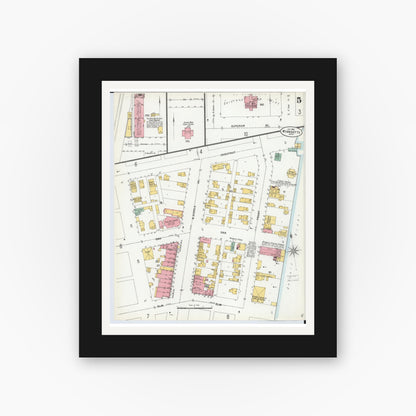 Old map wall art mockup — black gallery frame with white mat — Sanborn Fire Insurance Map from Wyandotte, Wayne County, Michigan (1900), Sheet #0005