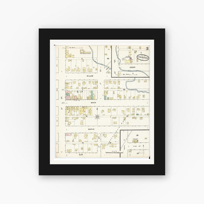 Old map wall art mockup — black gallery frame with white mat — Sanborn Fire Insurance Map from Cherokee, Cherokee County, Iowa (1888), Sheet #0003