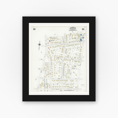 Old map wall art mockup — black gallery frame with white mat — Sanborn Fire Insurance Map from Freeport, Nassau County, New York (1925), Sheet #0010