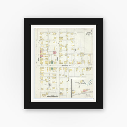 Old map wall art mockup — black gallery frame with white mat — Sanborn Fire Insurance Map from New Paris, Preble County, Ohio (1901), Sheet #0003