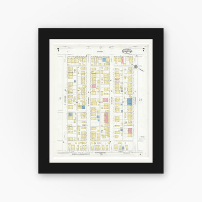 Old map wall art mockup — black gallery frame with white mat — Sanborn Fire Insurance Map from Kingston, Luzerne County, Pennsylvania (1925), Sheet #0007