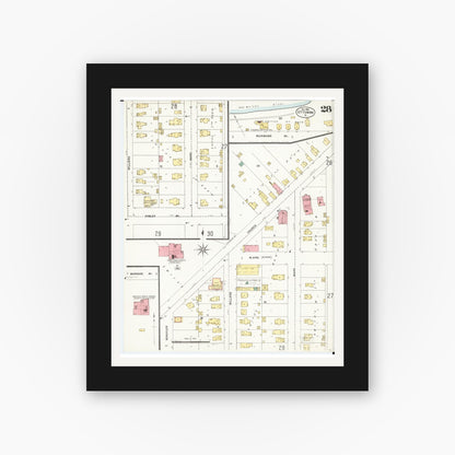 Old map wall art mockup — black gallery frame with white mat — Sanborn Fire Insurance Map from Ottumwa, Wapello County, Iowa (1902), Sheet #0028