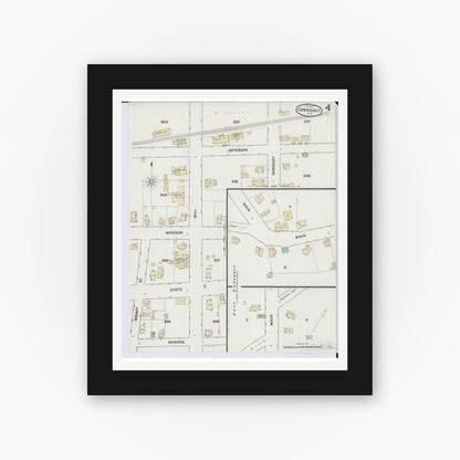 Old map wall art mockup — black gallery frame with white mat — Sanborn Fire Insurance Map from Conneaut, Ashtabula County, Ohio (1889), Sheet #0004