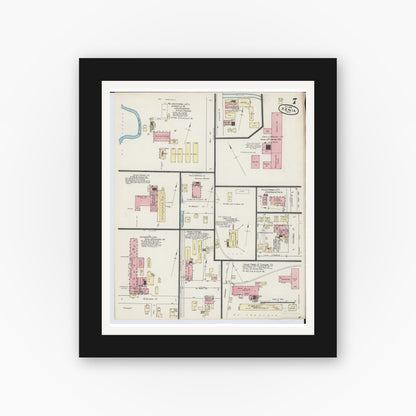 Old map wall art mockup — black gallery frame with white mat — Sanborn Fire Insurance Map from Xenia, Greene County, Ohio (1890), Sheet #0007