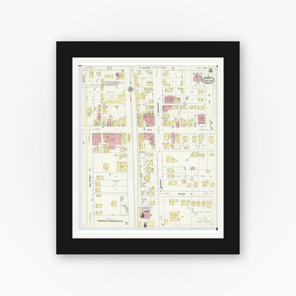 Old map wall art mockup — black gallery frame with white mat — Sanborn Fire Insurance Map from Shelby, Richland County, Ohio (1911), Sheet #0008