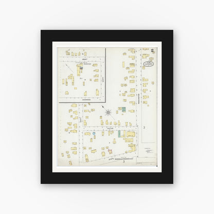 Old map wall art mockup — black gallery frame with white mat — Sanborn Fire Insurance Map from Oxford, Chenango County, New York (1897), Sheet #0002