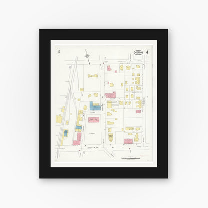Old map wall art mockup — black gallery frame with white mat — Sanborn Fire Insurance Map from Needham, Norfolk County, Massachusetts (1926), Sheet #0004