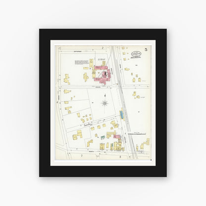 Old map wall art mockup — black gallery frame with white mat — Sanborn Fire Insurance Map from Abington, Plymouth County, Massachusetts (1907), Sheet #0005