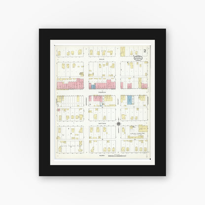 Old map wall art mockup — black gallery frame with white mat — Sanborn Fire Insurance Map from Sesser, Franklin County, Illinois (1914), Sheet #0002