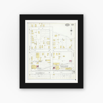 Old map wall art mockup — black gallery frame with white mat — Sanborn Fire Insurance Map from Antigo, Langlade County, Wisconsin (1919), Sheet #0013