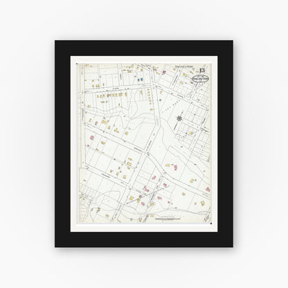 Old map wall art mockup — black gallery frame with white mat — Sanborn Fire Insurance Map from Highland Park, Lake County, Illinois (1918), Sheet #0013