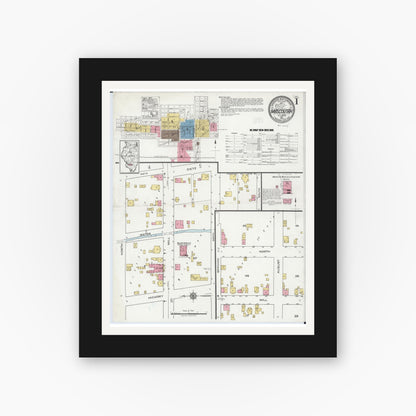 Old map wall art mockup — black gallery frame with white mat — Sanborn Fire Insurance Map from Mascoutah, Saint Clair County, Illinois (1921) - Complete Map Set