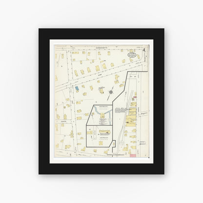Old map wall art mockup — black gallery frame with white mat — Sanborn Fire Insurance Map from Nunda, Livingston County, New York (1913), Sheet #0004