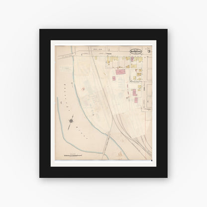 Old map wall art mockup — black gallery frame with white mat — Sanborn Fire Insurance Map from West Middlesex, Mercer County, Pennsylvania (1937), Sheet #0003