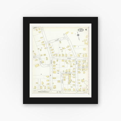 Old map wall art mockup — black gallery frame with white mat — Sanborn Fire Insurance Map from Stoneham, Middlesex County, Massachusetts (1916), Sheet #0006