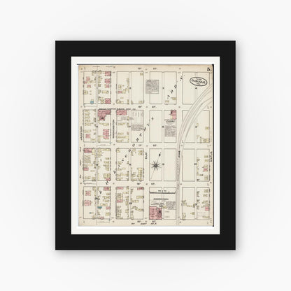 Old map wall art mockup — black gallery frame with white mat — Sanborn Fire Insurance Map from Dubuque, Dubuque County, Iowa (1884), Sheet #0005