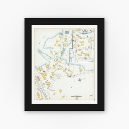 Old map wall art mockup — black gallery frame with white mat — Sanborn Fire Insurance Map from Falmouth, Barnstable County, Massachusetts (1901), Sheet #0004