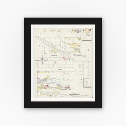 Old map wall art mockup — black gallery frame with white mat — Sanborn Fire Insurance Map from Wells, Faribault County, Minnesota (1914), Sheet #0002