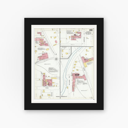 Old map wall art mockup — black gallery frame with white mat — Sanborn Fire Insurance Map from Kokomo, Howard County, Indiana (1902), Sheet #0022