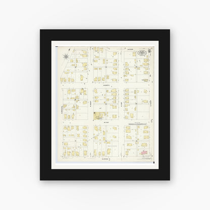 Old map wall art mockup — black gallery frame with white mat — Sanborn Fire Insurance Map from Saint Marys, Auglaize County, Ohio (1907), Sheet #0002