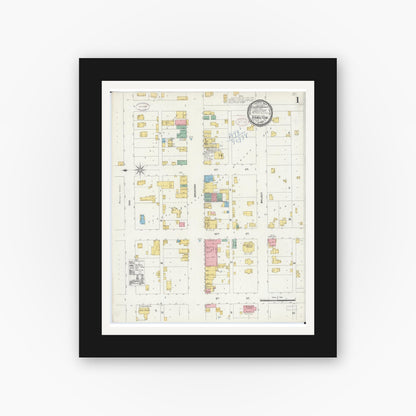 Old map wall art mockup — black gallery frame with white mat — Sanborn Fire Insurance Map from Hamilton, Hancock County, Illinois (1898), Sheet #0001
