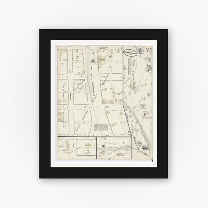 Old map wall art mockup — black gallery frame with white mat — Sanborn Fire Insurance Map from Iron Mountain, Dickinson County, Michigan (1884), Sheet #0002