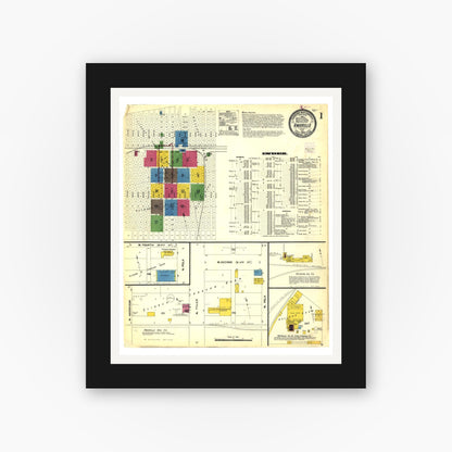 Old map wall art mockup — black gallery frame with white mat — Sanborn Fire Insurance Map from Amarillo, Potter County, Texas (1908), Sheet #0001