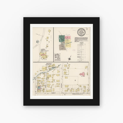 Old map wall art mockup — black gallery frame with white mat — Sanborn Fire Insurance Map from Sutter Creek, Amador County, California (1912) - Complete Map Set