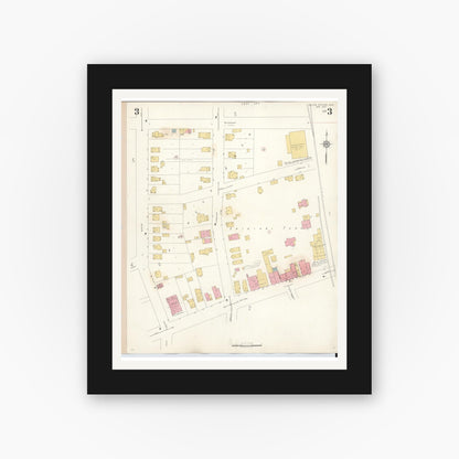 Old map wall art mockup — black gallery frame with white mat — Sanborn Fire Insurance Map from Yellow Springs, Greene County, Ohio (1945), Sheet #0003