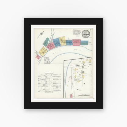 Old map wall art mockup — black gallery frame with white mat — Sanborn Fire Insurance Map from Duncannon, Perry County, Pennsylvania (1911), Sheet #0001