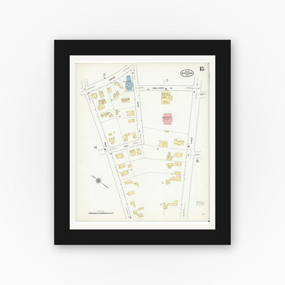 Old map wall art mockup — black gallery frame with white mat — Sanborn Fire Insurance Map from Middleboro, Plymouth County, Massachusetts (1912), Sheet #0015
