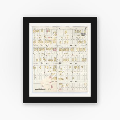 Old map wall art mockup — black gallery frame with white mat — Sanborn Fire Insurance Map from Gas City, Grant County, Indiana (1932), Sheet #0006