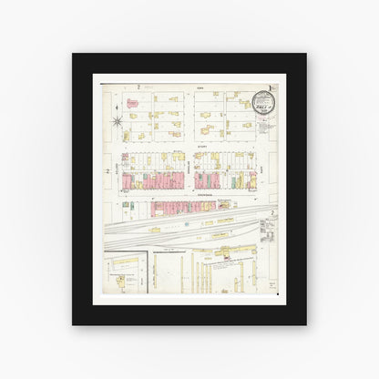 Old map wall art mockup — black gallery frame with white mat — Sanborn Fire Insurance Map from Ames, Story County, Iowa (1896) â€” Complete Set