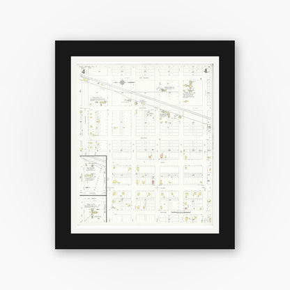 Old map wall art mockup — black gallery frame with white mat — Sanborn Fire Insurance Map from Hale Center, Hale County, Texas (1933), Sheet #0004