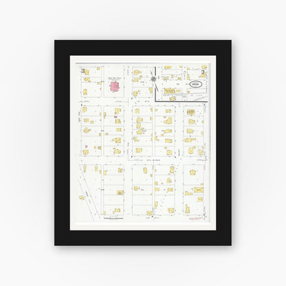 Old map wall art mockup — black gallery frame with white mat — Sanborn Fire Insurance Map from Neoga, Cumberland County, Illinois (1930), Sheet #0003