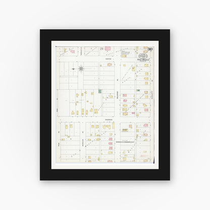 Old map wall art mockup — black gallery frame with white mat — Sanborn Fire Insurance Map from Mankato, Blue Earth County, Minnesota (1908), Sheet #0030