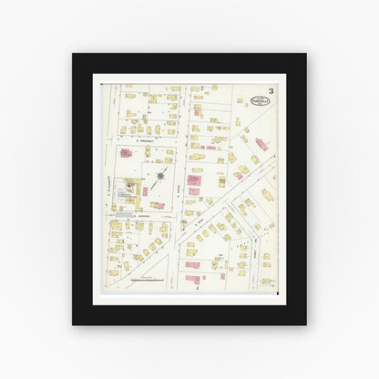 Old map wall art mockup — black gallery frame with white mat — Sanborn Fire Insurance Map from Painesville, Lake County, Ohio (1911), Sheet #0003