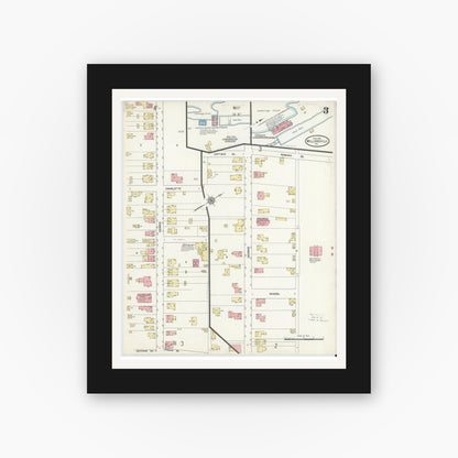 Old map wall art mockup — black gallery frame with white mat — Sanborn Fire Insurance Map from Millersville, Lancaster County, Pennsylvania (1912), Sheet #0003