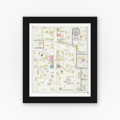 Old map wall art mockup — black gallery frame with white mat — Sanborn Fire Insurance Map from Elkton, Huron County, Michigan (1909), Sheet #0001