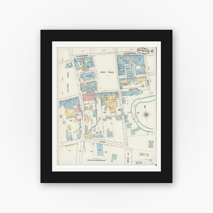 Old map wall art mockup — black gallery frame with white mat — Sanborn Fire Insurance Map from San Antonio, Bexar County, Texas (1888), Sheet #0006