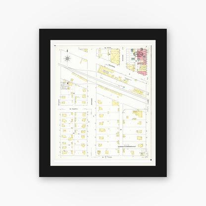 Old map wall art mockup — black gallery frame with white mat — Sanborn Fire Insurance Map from Storm Lake, Buena Vista County, Iowa (1909), Sheet #0003