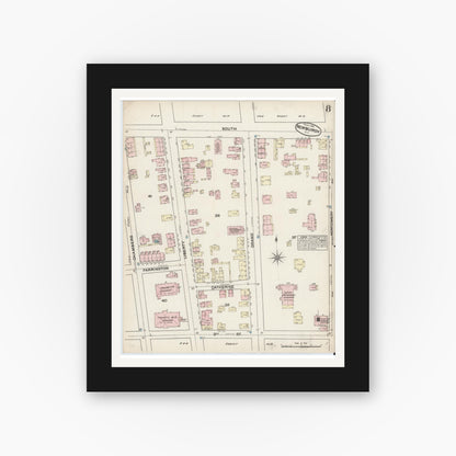 Old map wall art mockup — black gallery frame with white mat — Sanborn Fire Insurance Map from Newburgh, Orange County, New York (1884), Sheet #0008