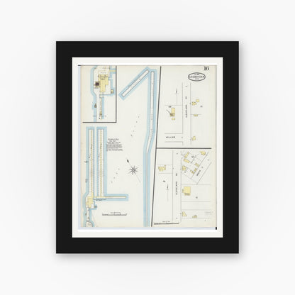 Old map wall art mockup — black gallery frame with white mat — Sanborn Fire Insurance Map from Cheboygan, Cheboygan County, Michigan (1895), Sheet #0016