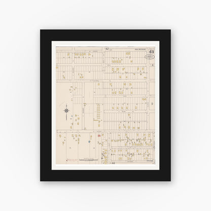 Old map wall art mockup — black gallery frame with white mat — Sanborn Fire Insurance Map from Glendale, Los Angeles County, California (1919), Sheet #0043