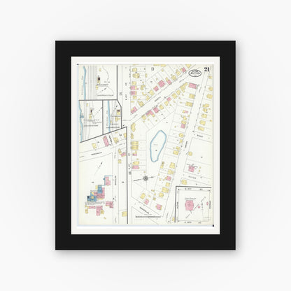 Old map wall art mockup — black gallery frame with white mat — Sanborn Fire Insurance Map from Alton, Madison County, Illinois (1909), Sheet #0021